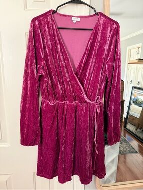 Velvet Wrap Mini Dress in Fuchsia